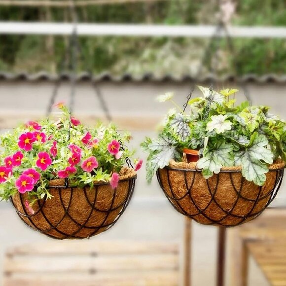 NEW 2 Pack Flower Pots for Plants Outdoor with Coco Liner - 10 inch - Picture 1 of 8